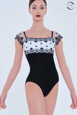 NARCISSE Leotard w Embroidered Tulle Details