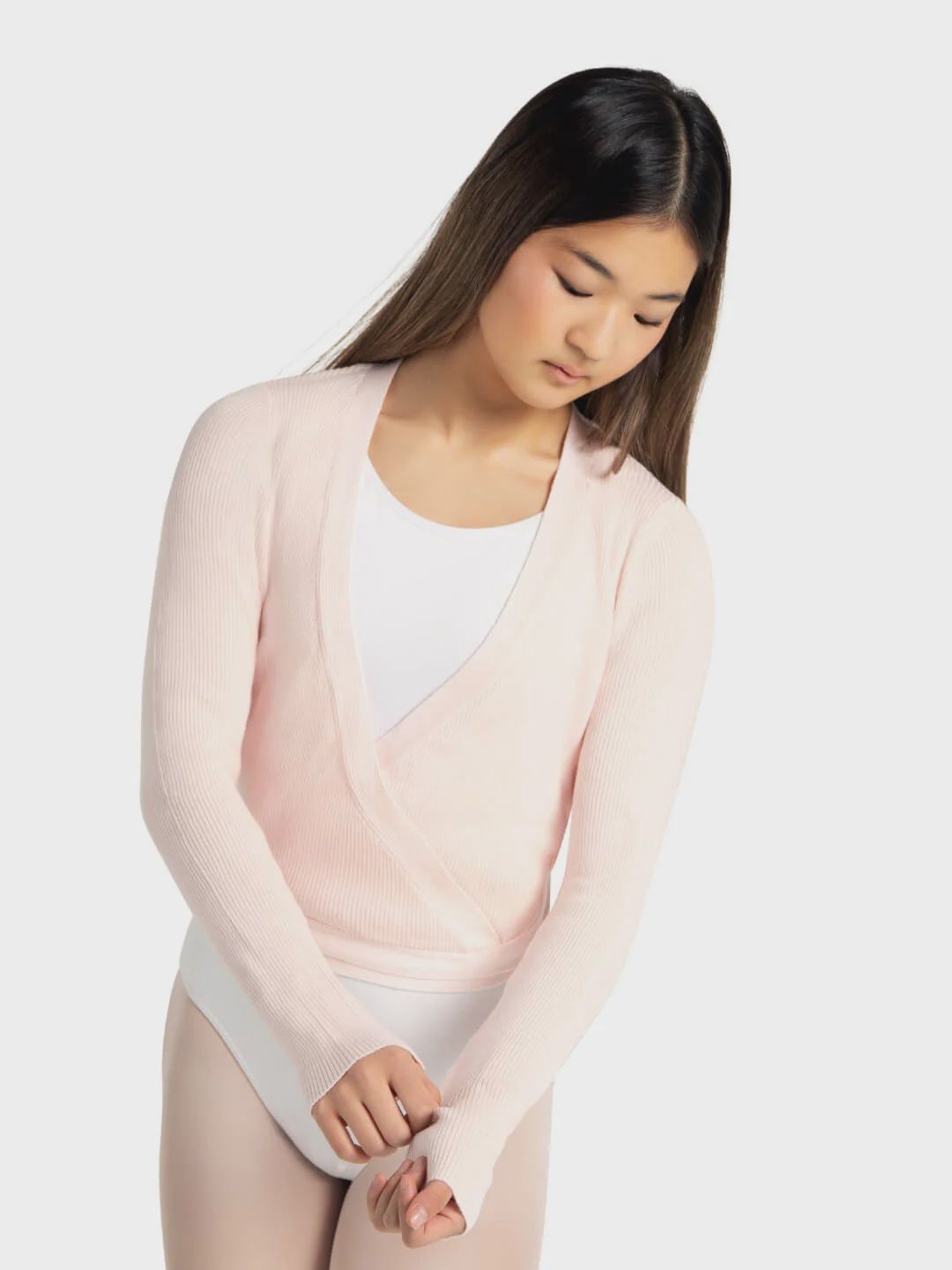 Ribbed Knit Wrap Sweater, Color: Pink, Size: XXS