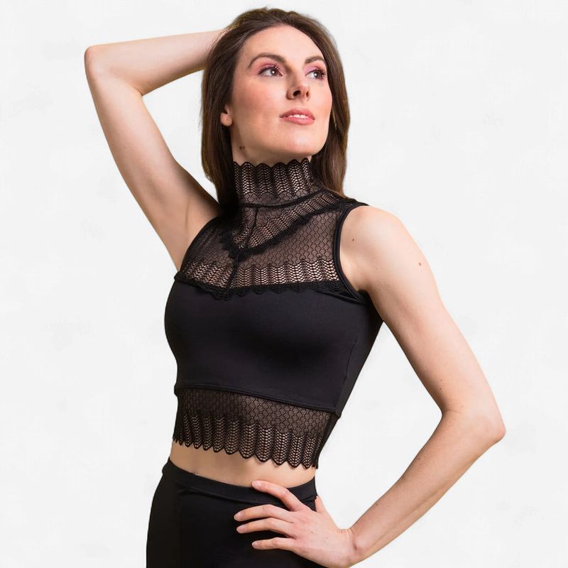 Tiler Peck  mock neck crop top with lace