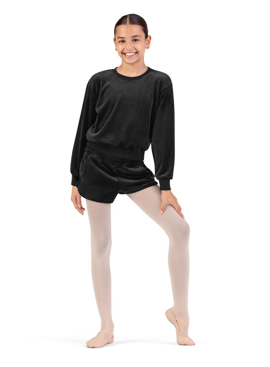 Lily Velvet Crew Neck Jumper - Child, Color: Black, Size: 6X-7