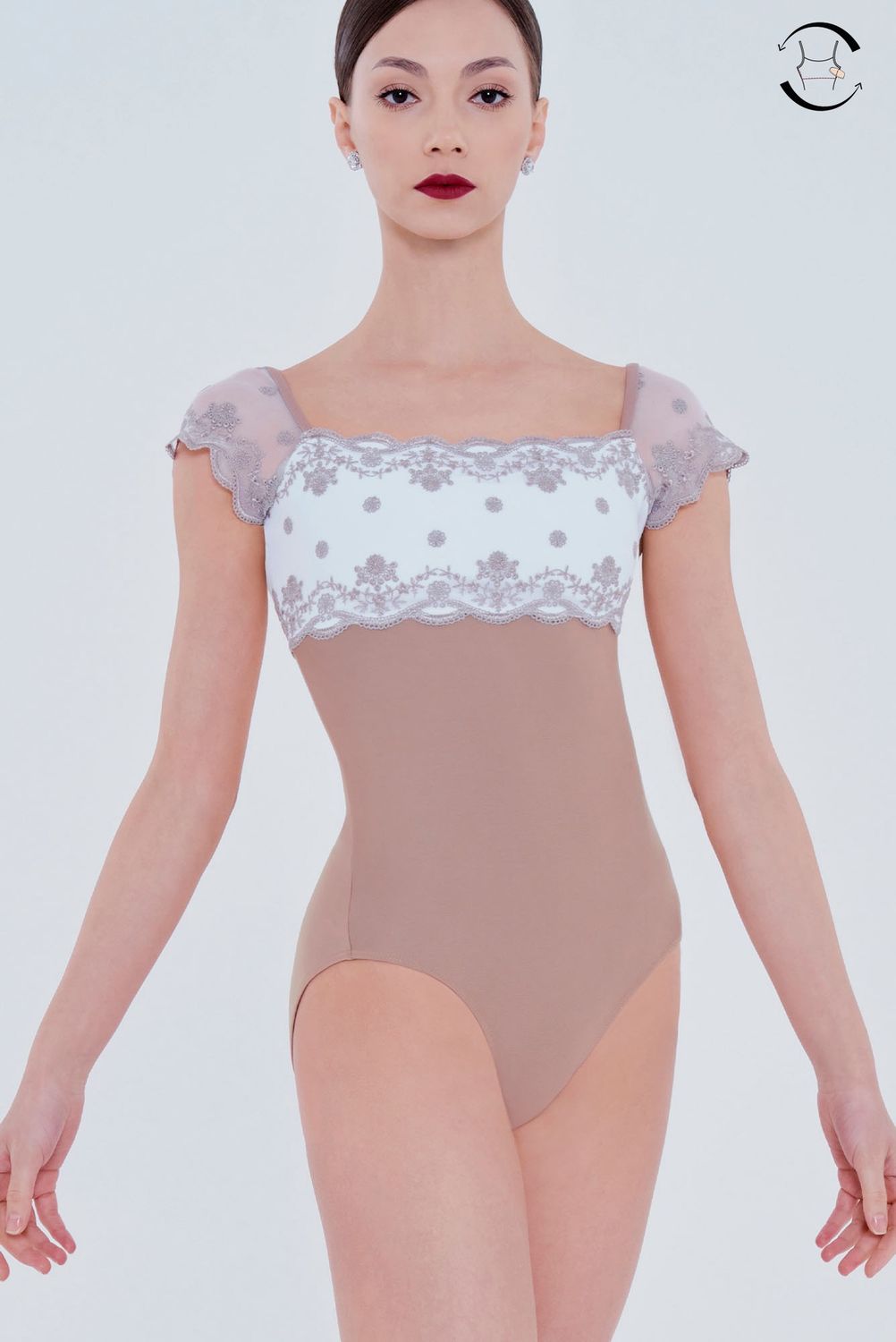 NARCISSE Leotard w Embroidered Tulle Details