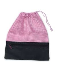 Drawstring Mesh Bag with Zippered Pocket, Color: Pink