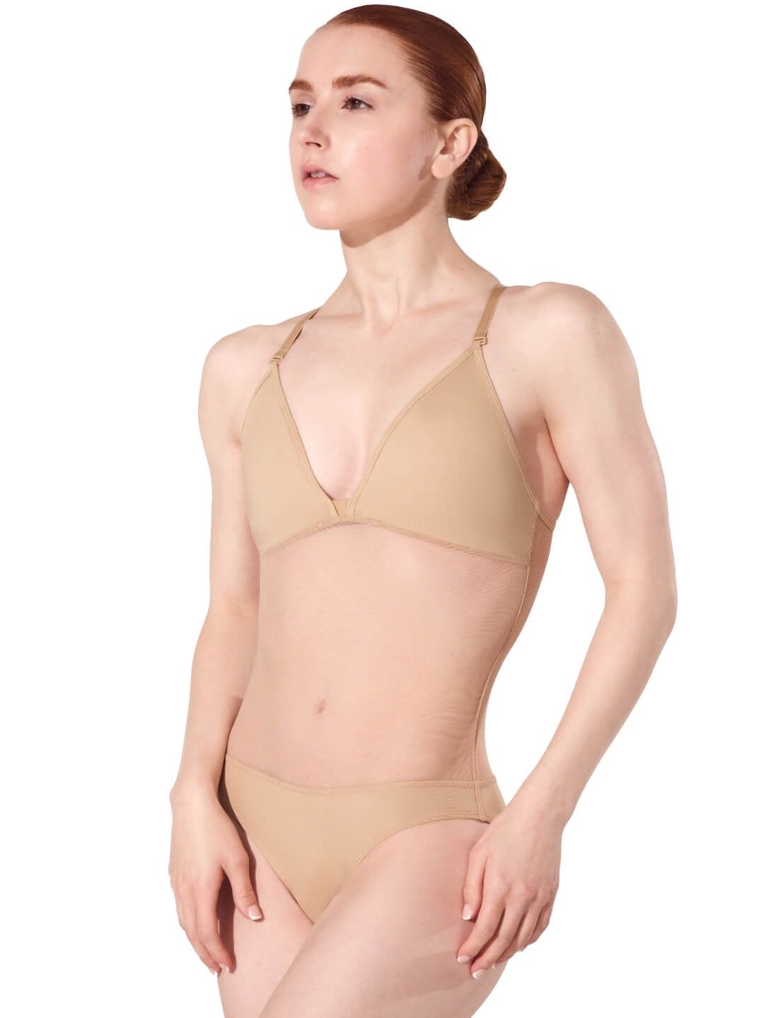 Plunge Neck Mesh Midriff Leotard