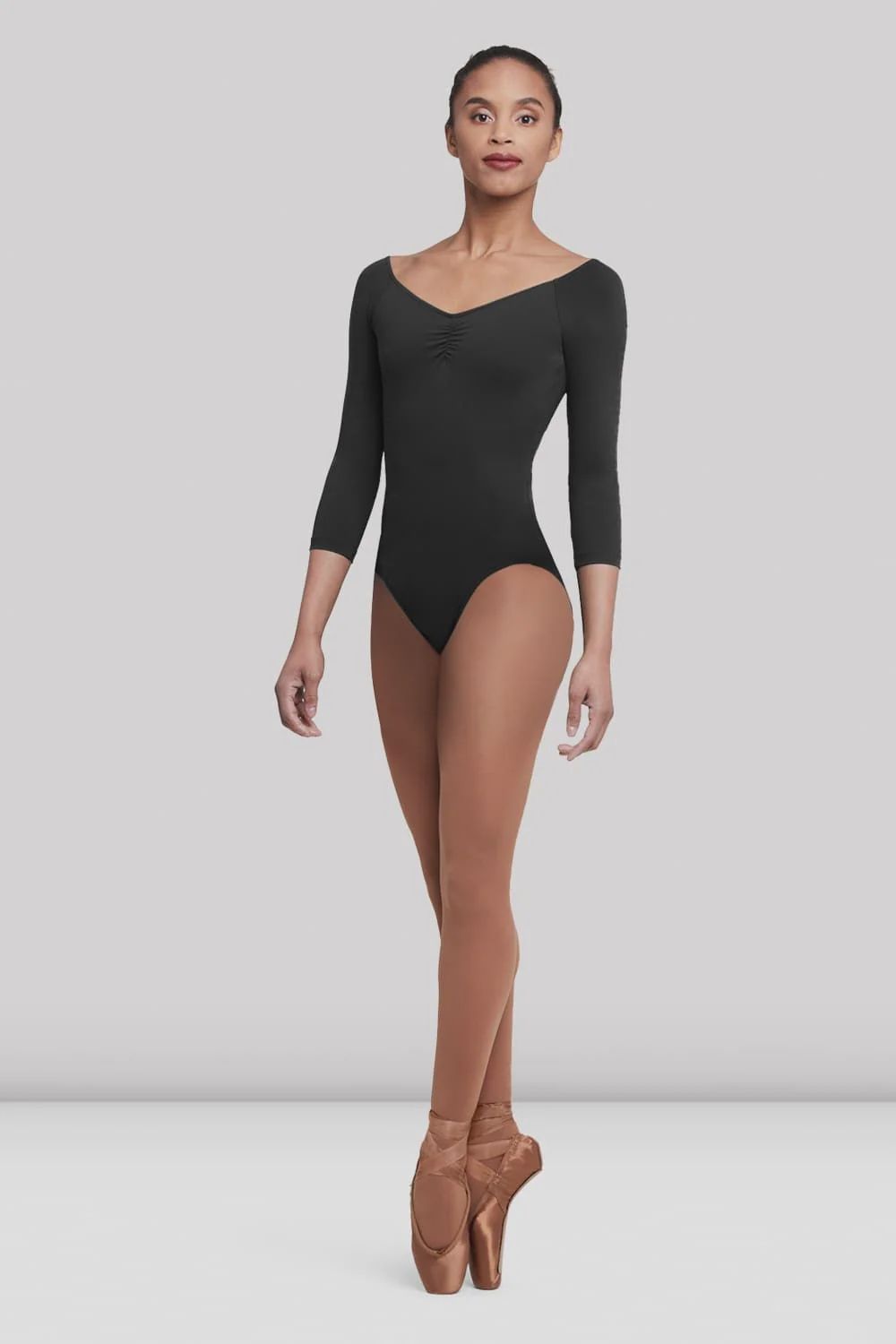 Dana 3/4 Sleeve Leotard, Color: Black, Size: P