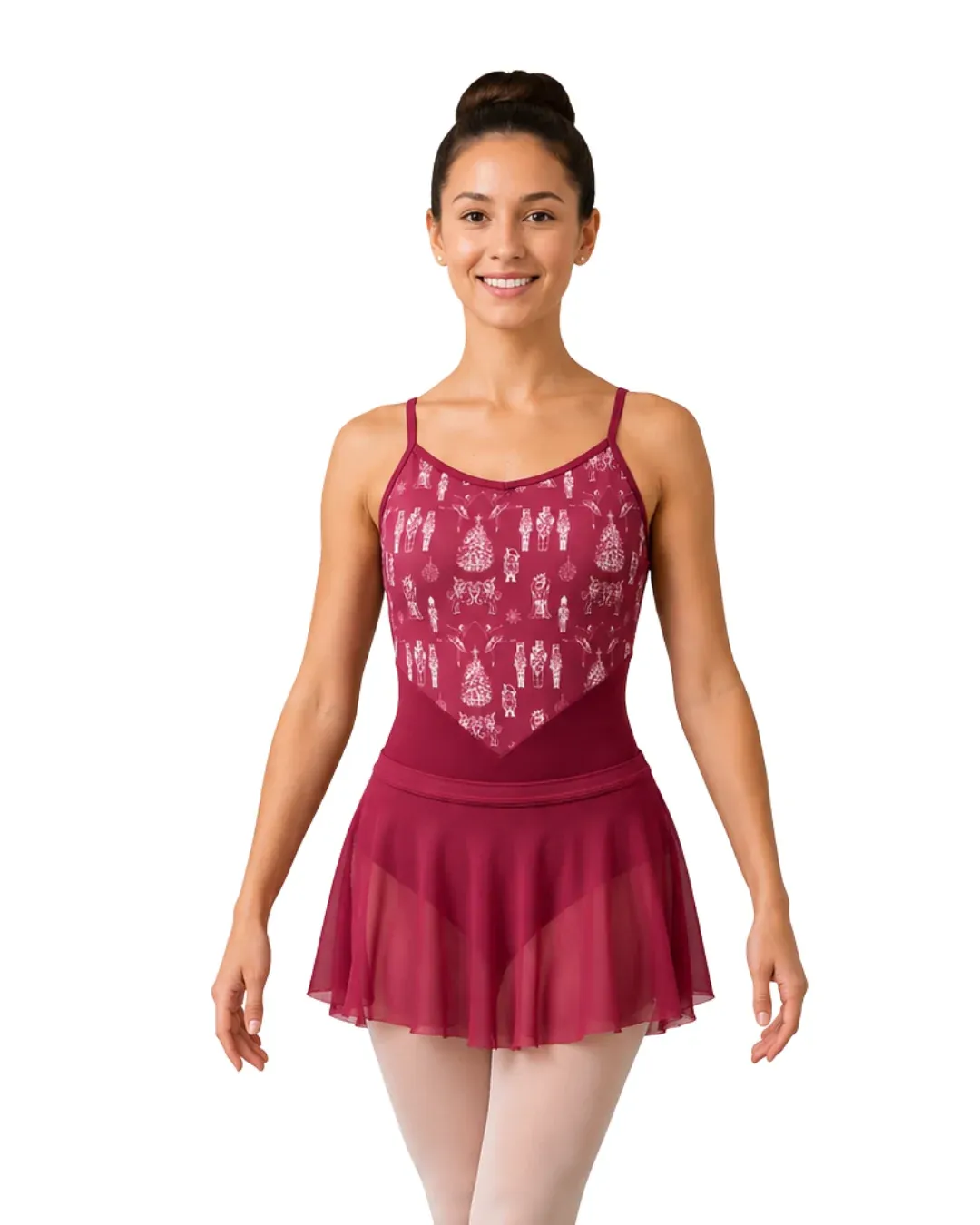 Nutcracker Leotard with Printed Bodice, Color: Autumn Red, Size: P