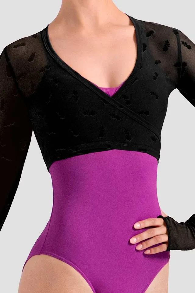 Ladies Luna Floral Long Sleeve Wrap Top, Color: Black, Size: S