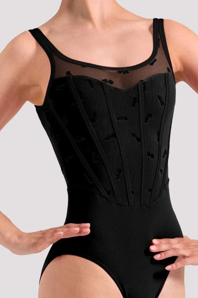Evelyn Floral Tank Leotard, Color: Black, Size: P