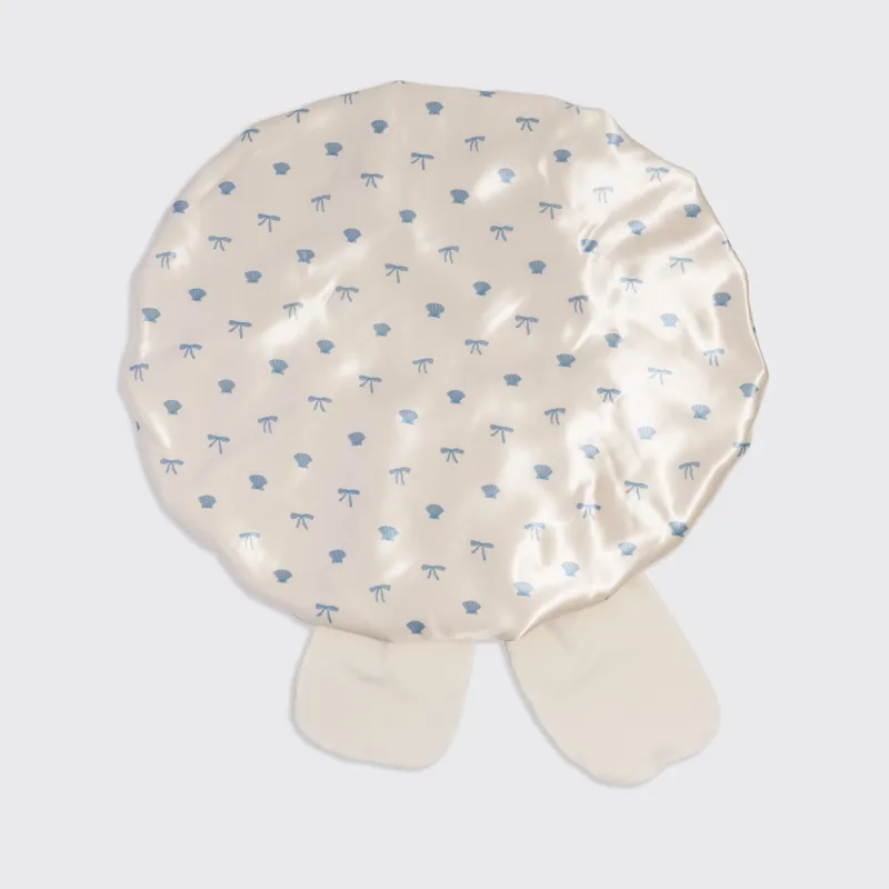 Oversized Satin Bonnet - Pearlized Cream &amp; Coastal Blue Print