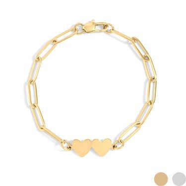 18k 2 Heart Paperclip Bracelet