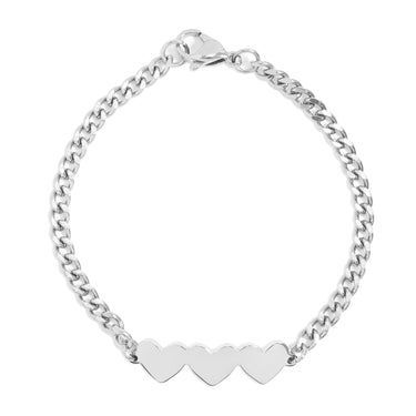 Stainless Steel Engravable 3 Hearts on Curb Chain Bracelet2