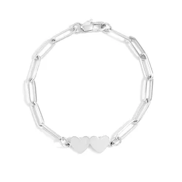 Stainless Steel Engravable 2 Heart Paperclip Bracelet