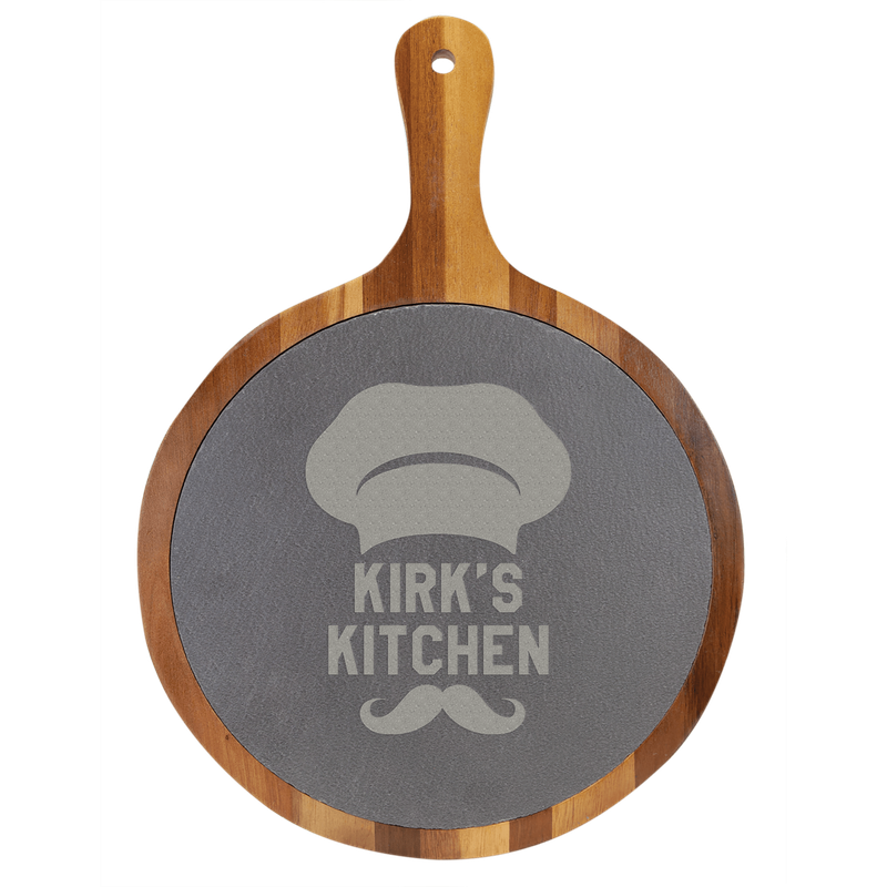 10 1/2" x 14 1/2" Round Acacia Wood/Slate Serving Board with Handle