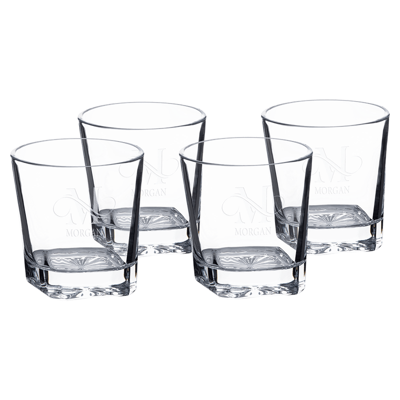 Four Polar Camel 11 oz. Square Rocks Glasses in Black Gift Box with Printed Paper Sleeve