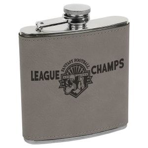 6 oz. Gray Laserable Leatherette Stainless Steel Flask