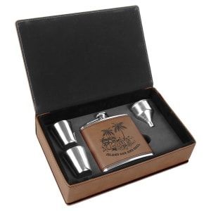 6 oz. Dark Brown Laserable Leatherette Flask Gift Set