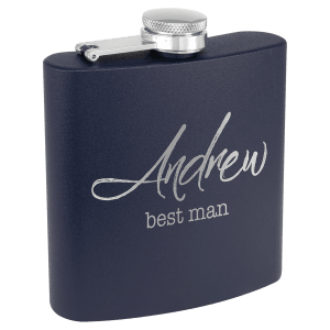 6 oz. Matte Navy Blue Powder Coated Laserable Stainless Steel Flask
