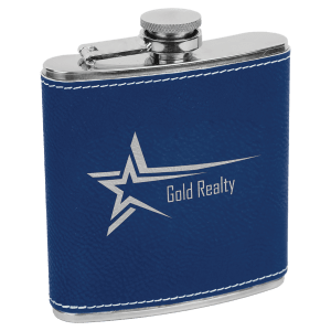 6 oz. Blue/Silver Laserable Leatherette Stainless Steel Flask 6 oz. Blue/Silver Laserable Leatherette Stainless Steel Flask