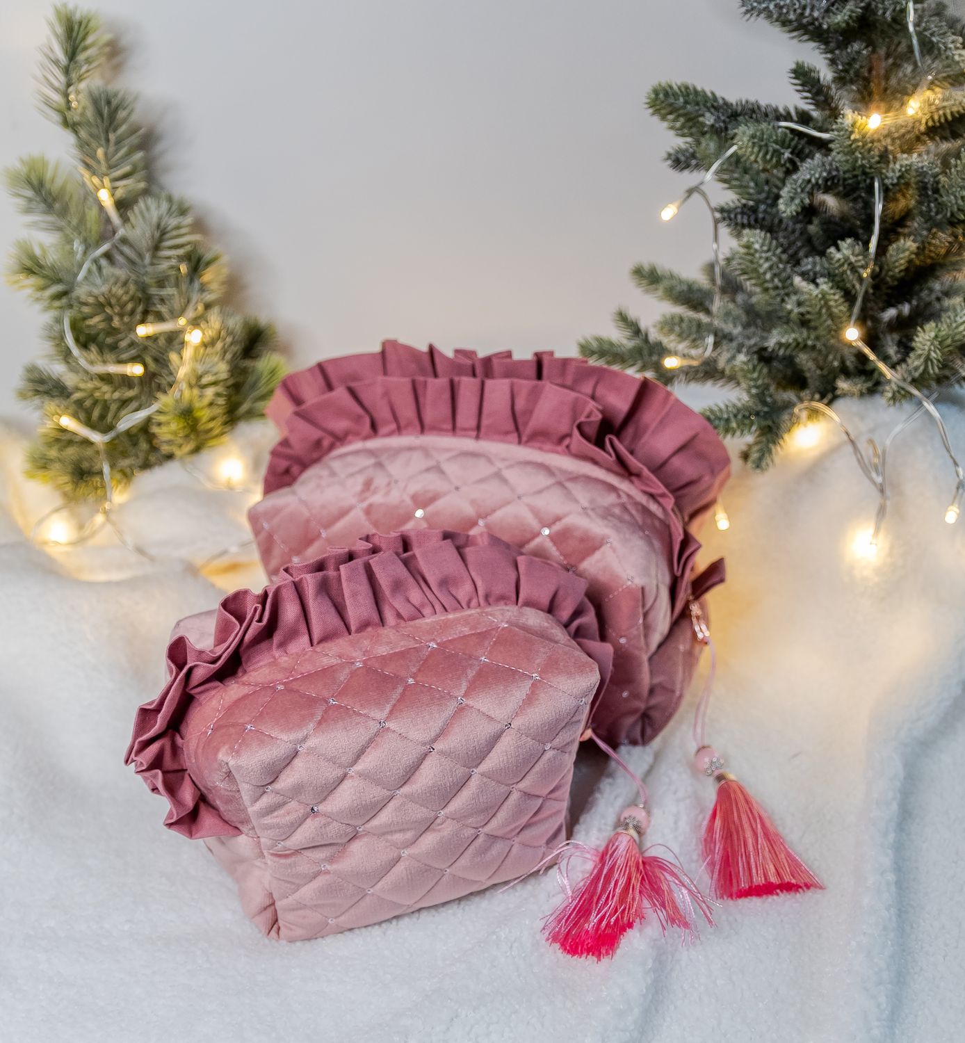 Quilted Ruffle Makeup Bag- large