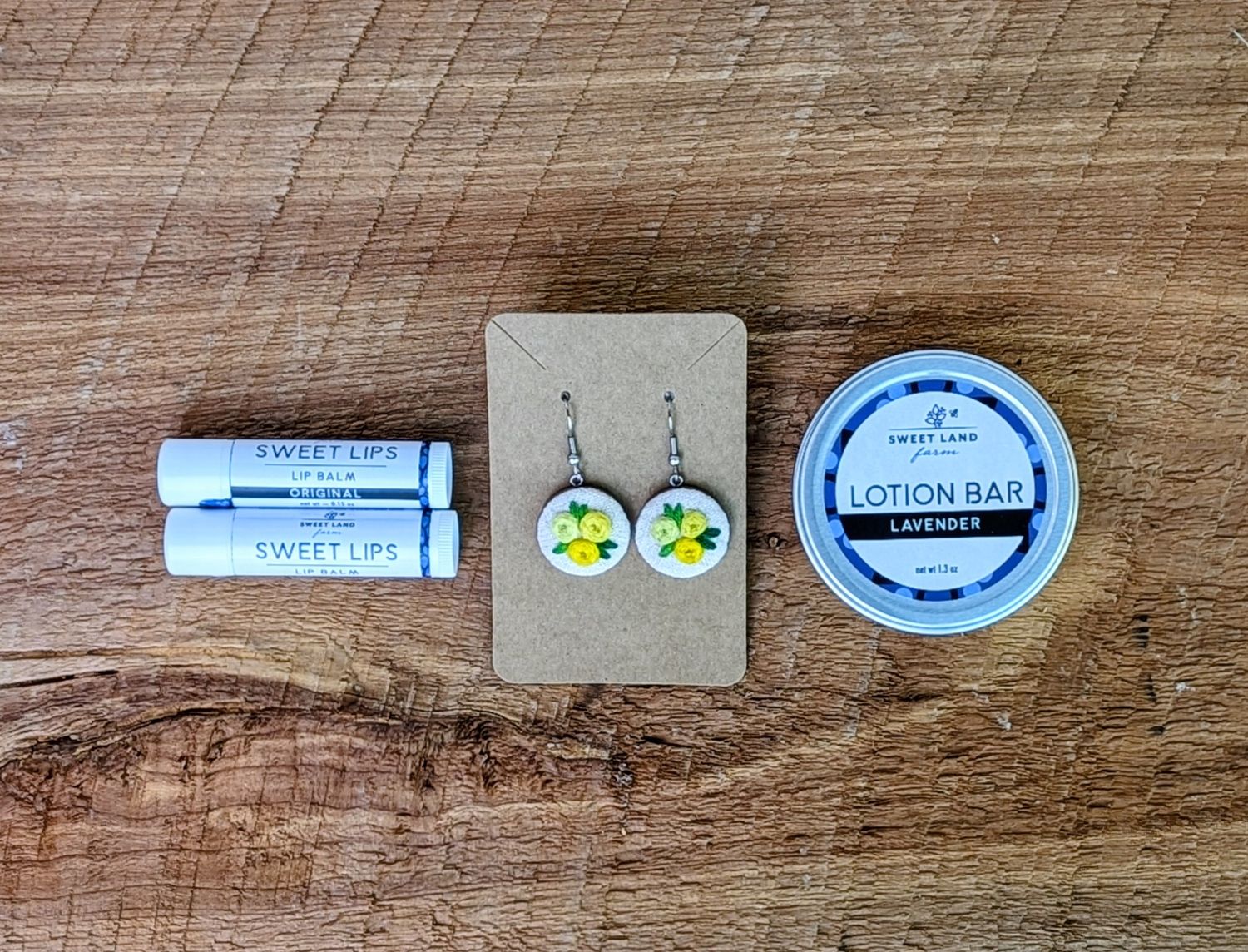 Embroidered Earrings, Lotion Bar Gift Bag (No Card)