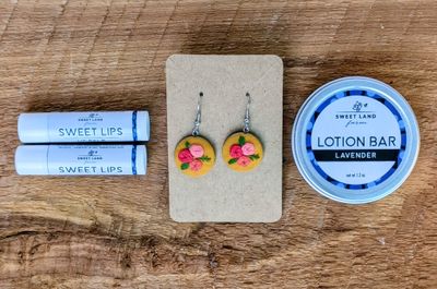 Embroidered Earrings, Lotion Bar Gift Bag (No Card)