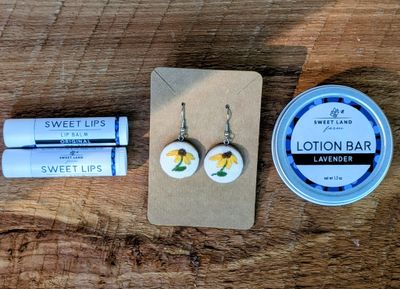 Embroidered Earrings, Lotion Bar Gift Bag (No Card)