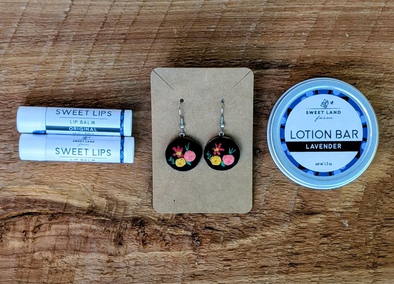 Embroidered Earrings, Lotion Bar Gift Bag (No Card)