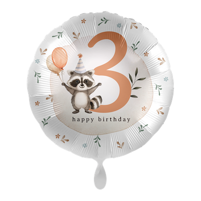 Kindergeburtstag Neutral - Zahl 3 Waschbär - ENG
