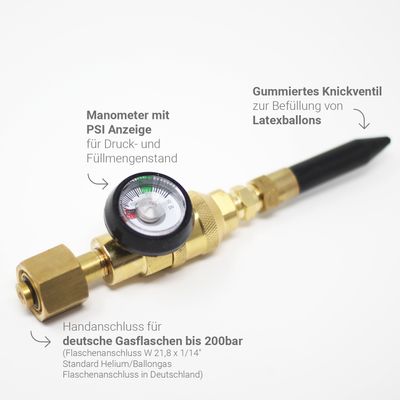 Knickventil / Füllventil mit Manometer für Latexballons mit Helium