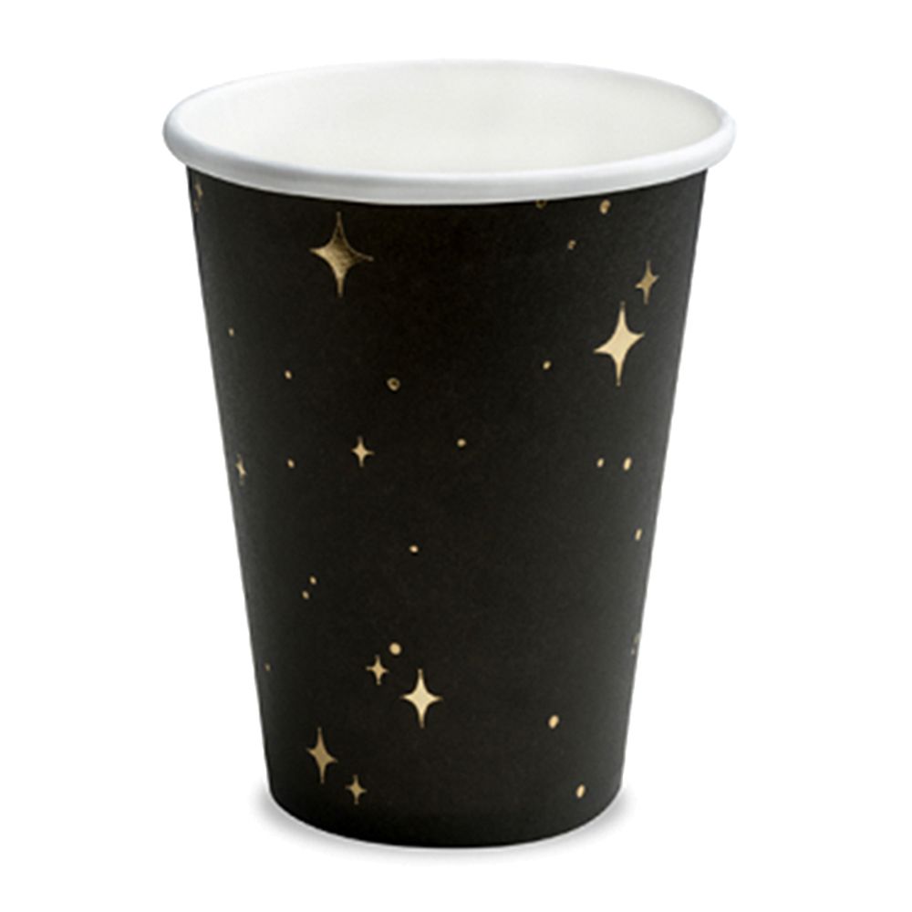 4x 6 Pappbecher - Schwarz mit Sternen - 260ml