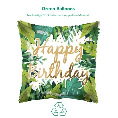 ECO - Happy Birthday - Quadrat - Blätter - 5 Ballons