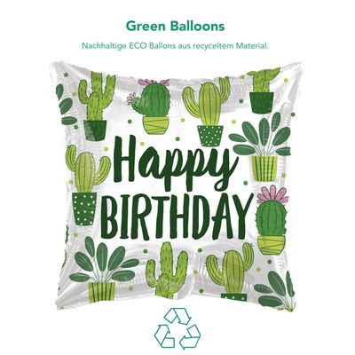 ECO - Happy Birthday - Quadrat - Kaktus - 5 Ballons