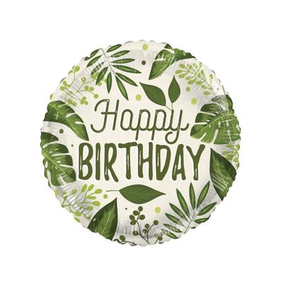 ECO - Happy Birthday - Rund - Blättermuster - 1 Ballon ECO - Happy Birthday - Rund - Blättermuster - 1 Ballon