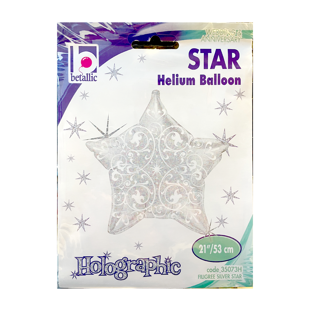 Stern - Holographic Silber - 5 Ballons