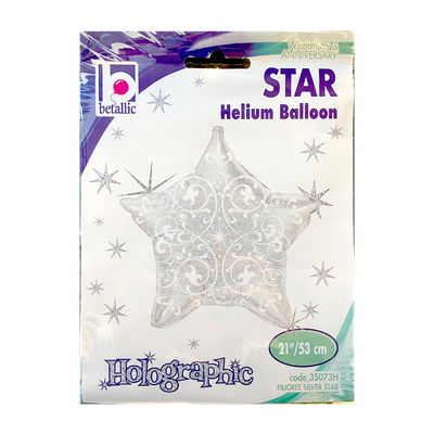 Stern - Holographic Silber - 5 Ballons