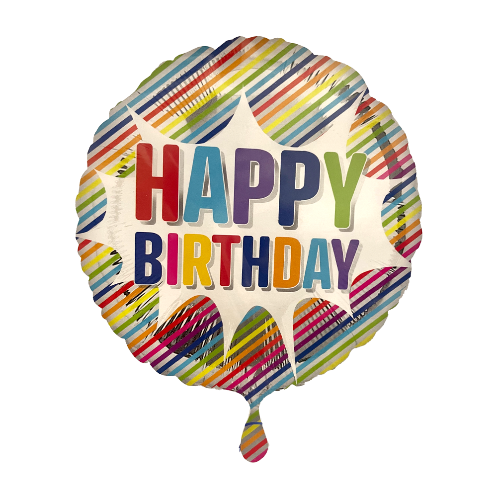 Happy Birthday - Bunte Streifen - 1 Ballon