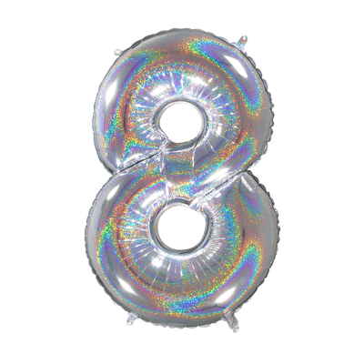 Zahl 8 - Silber Holographic - Ø 66 cm - 2 Ballons