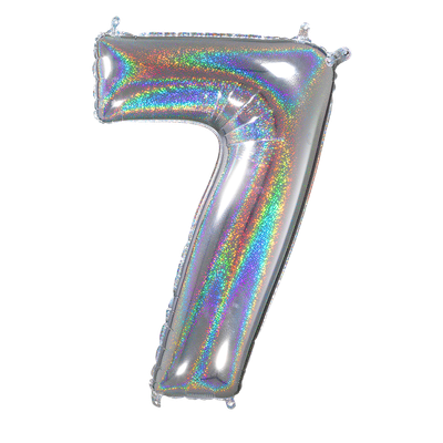 Zahl 7 - Silber Holographic - Ø 66 cm - 5 Ballons