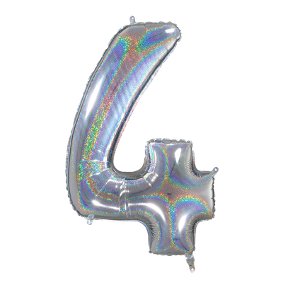 Zahl 4 - Silber Holographic - Ø 66 cm - 4 Ballons