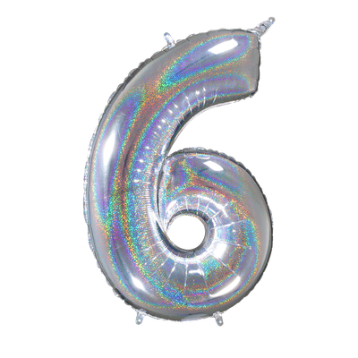 Zahl 6 - Silber Holographic - Ø 66 cm - 5 Ballons