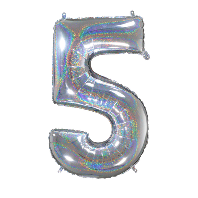 Zahl 5 - Silber Holographic - Ø 66 cm - 1 Ballon