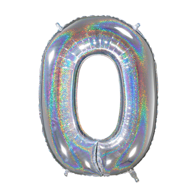 Zahl 0 - Silber Holographic - Ø 66 cm - 5 Ballons