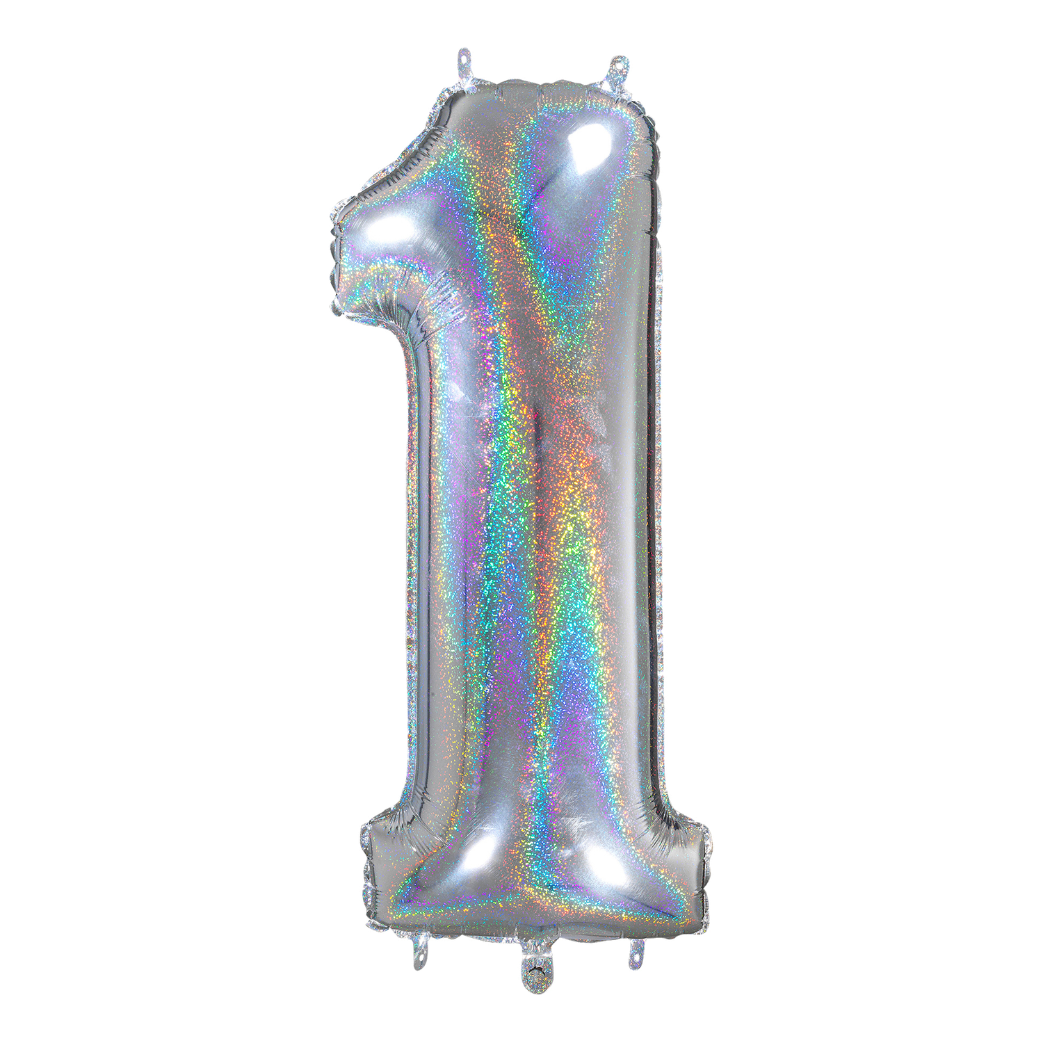 Zahl 1 - Silber Holographic - Ø 66 cm - 5 Ballons