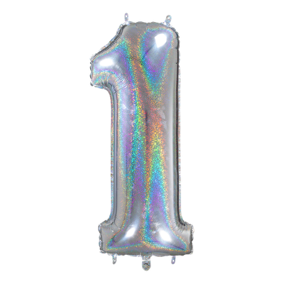 Zahl 1 - Silber Holographic - Ø 66 cm - 5 Ballons