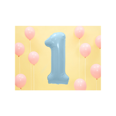Zahl 1 - Babyblau - Ø 86 cm - 5 Ballons