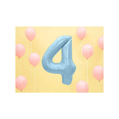 Zahl 4 - Babyblau - Ø 86 cm - 5 Ballons