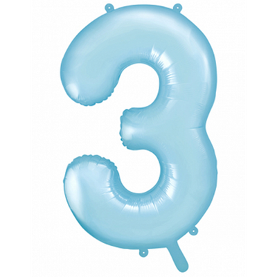 Zahl 3 - Babyblau - Ø 86 cm - 6 Ballons