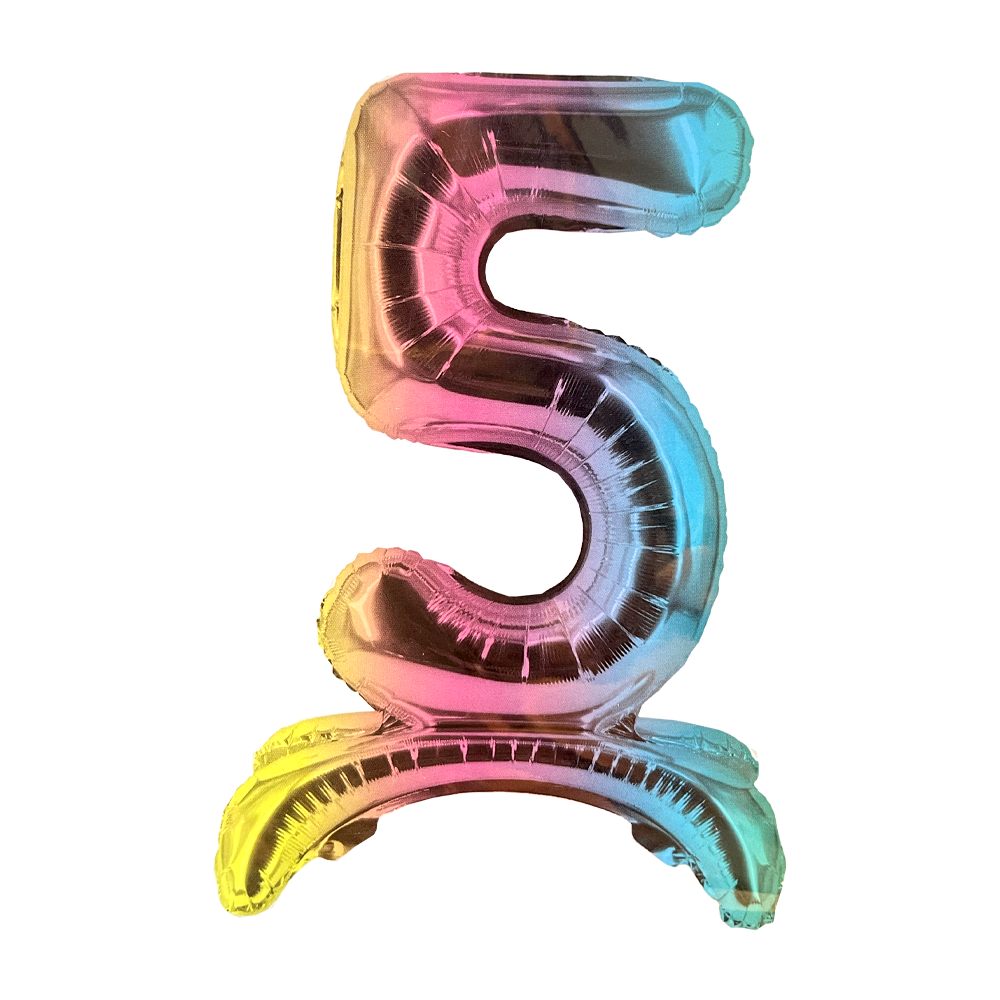 Zahl 5 - Bunt mit Standfuß - Ø 40 cm - 3 Ballons