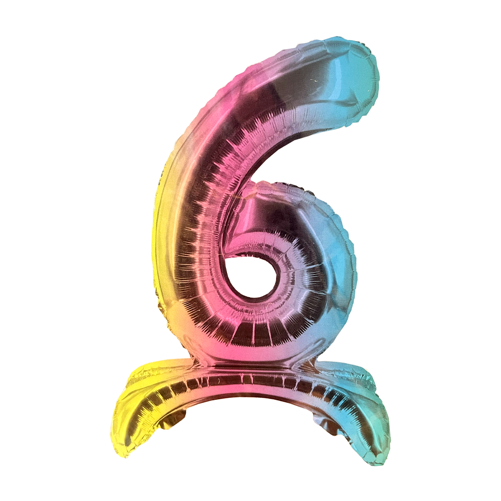 Zahl 6 - Bunt mit Standfuß - Ø 40 cm - 6 Ballons