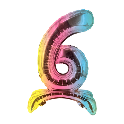 Zahl 6 - Bunt mit Standfuß - Ø 40 cm - 6 Ballons