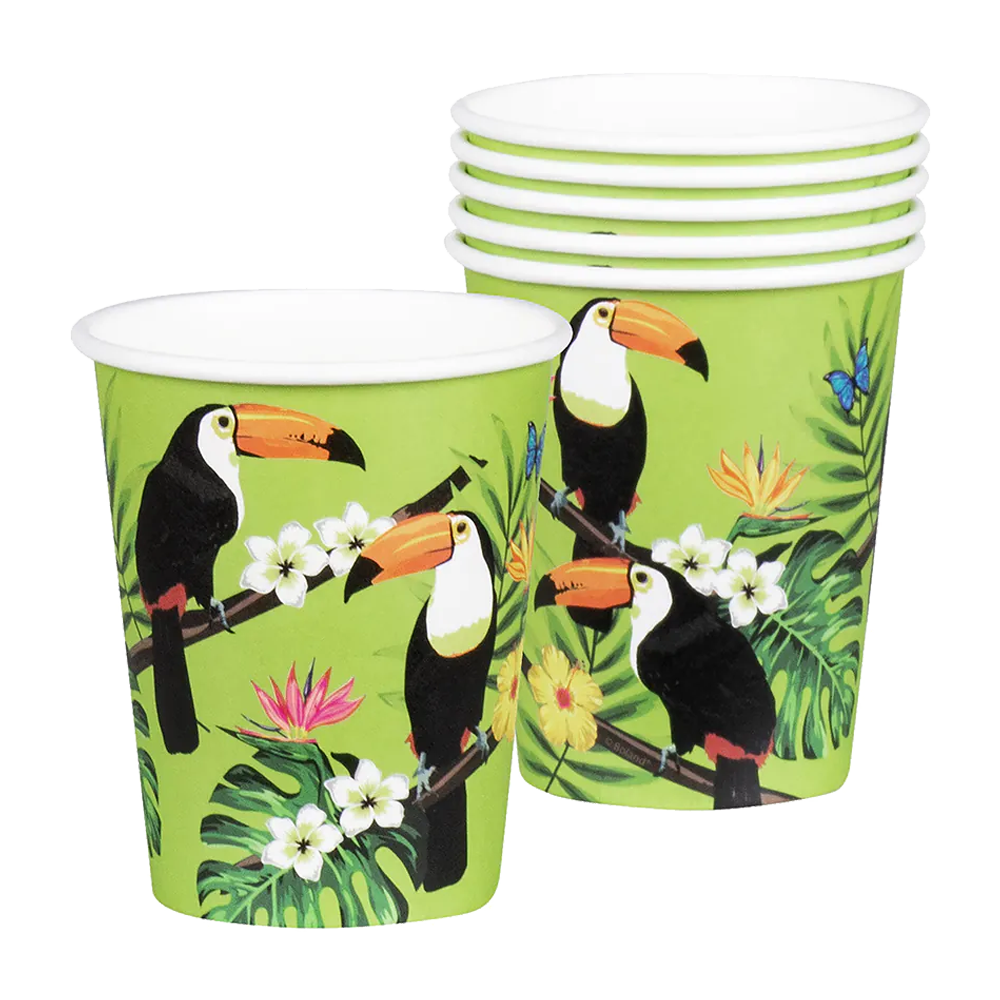 4x 6 Pappbecher - tropischer Tukan - 250 ml